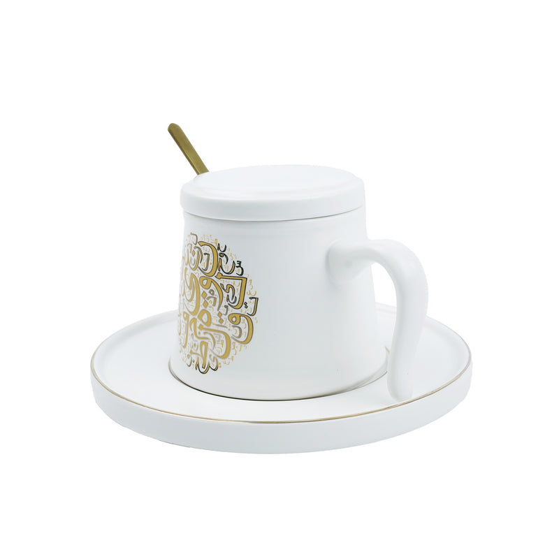 Black/White Mug Plate Lid Spoon Sets Gold Graphic Calligraphy (SJ-1492-3)