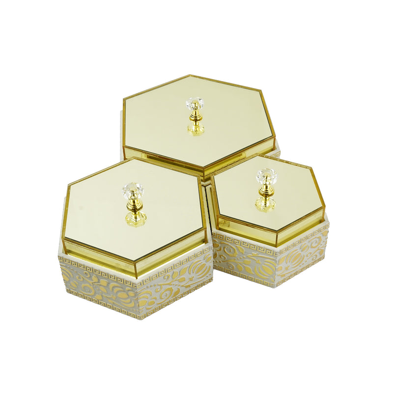 Set of 3 CREAM Hexagon Acrylic Boxes with Lids (2324-10ABC)