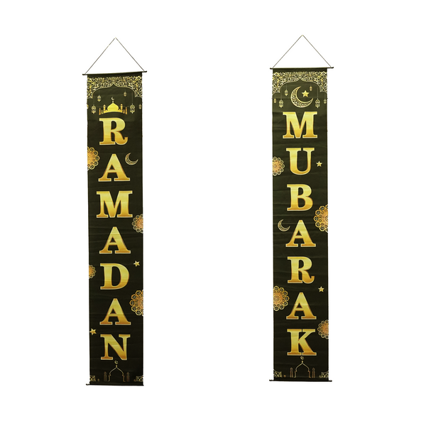 Ramadan Mubarak Black Gold Giant Hanging Door Wall Banner Set of 2