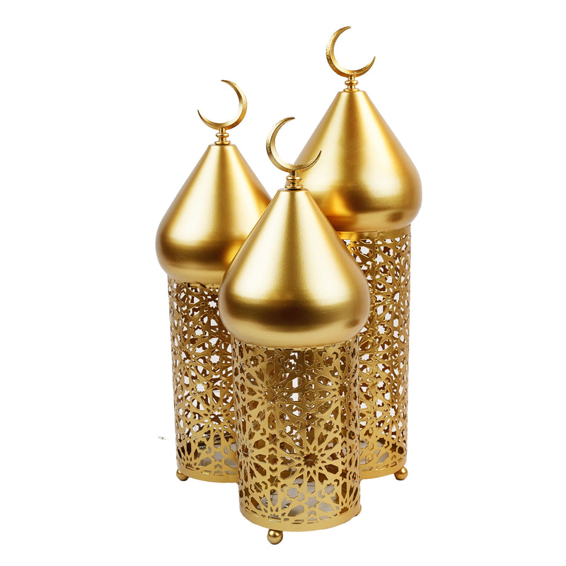Gold Set of 3 Minaret LED Lanterns