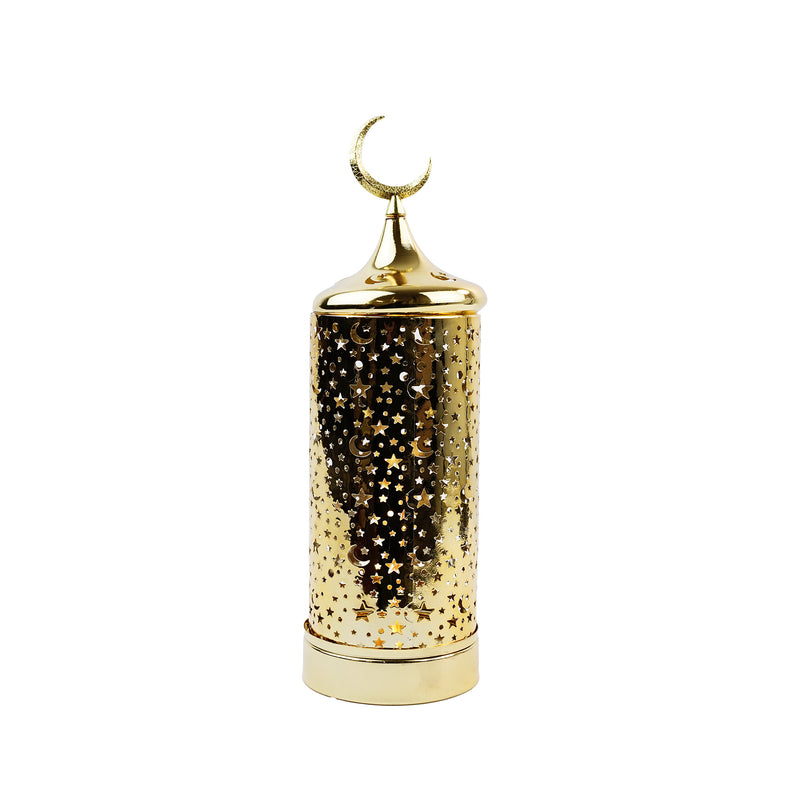 Shiny Gold Crescent Star Lantern Metal LED Lantern (20189)
