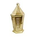 Medium Brushed Gold Hexagon MINARET LED Light Metal Lantern (20207-1)