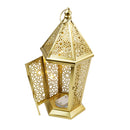 Medium Brushed Gold Hexagon MINARET LED Light Metal Lantern (20207-1)