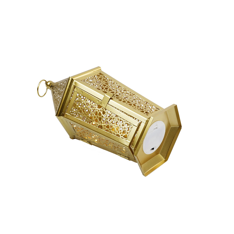 Medium Brushed Gold Hexagon MINARET LED Light Metal Lantern (20207-1)