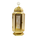 Large Brushed Gold Hexagon Shape LED Light Metal Lantern (20208-1)