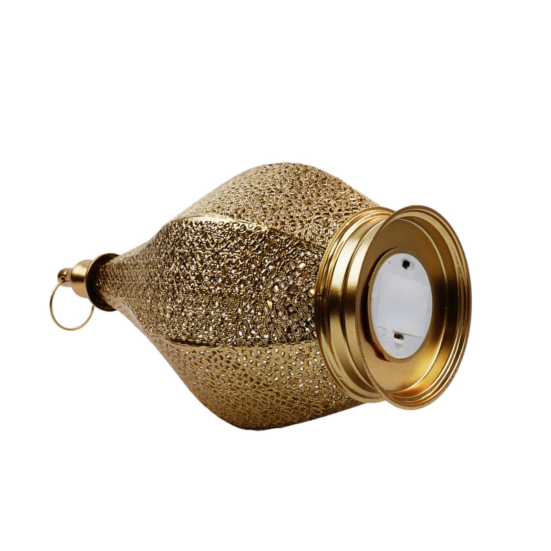 LARGE Brushed Gold Hexagonal Round Shape LED Lantern (2021063-2C)