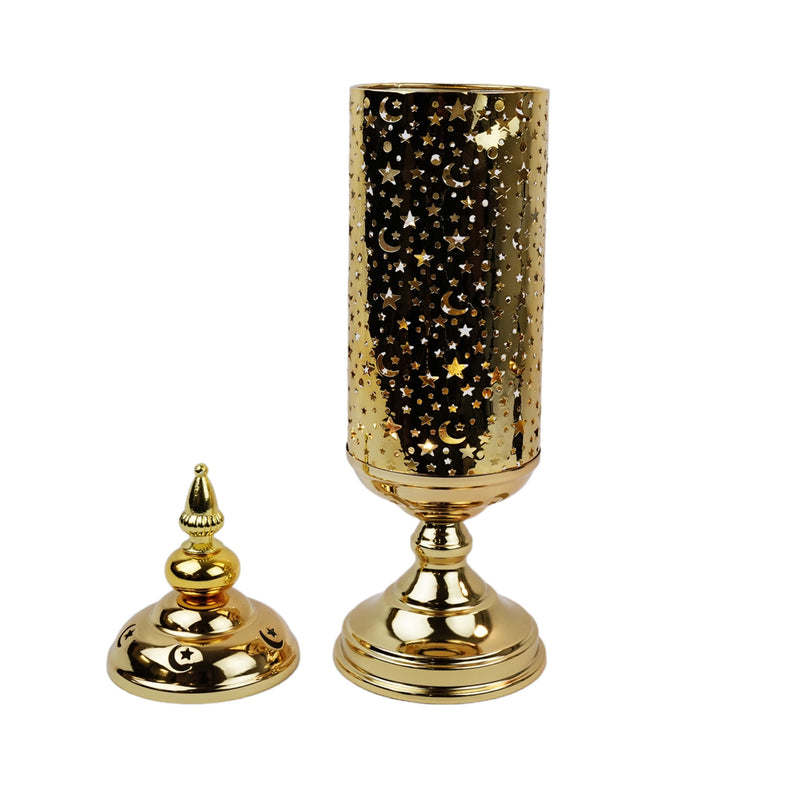 LARGE Gold Crescent Star Lantern Metal LED Light Stand (20613)