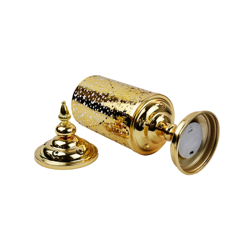 MEDIUM Gold Crescent Star Light Metal LED Lantern Stand (20611)
