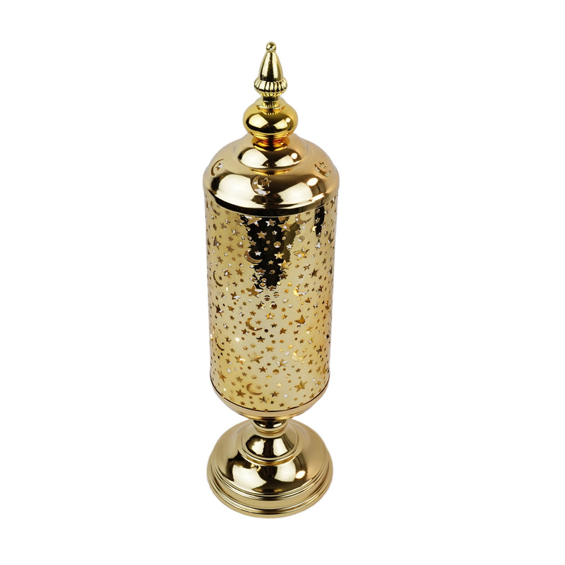 LARGE Gold Crescent Star Lantern Metal LED Light Stand (20613)