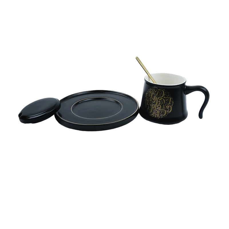 Black/White Mug Plate Lid Spoon Sets Gold Graphic Calligraphy (SJ-1492-3)