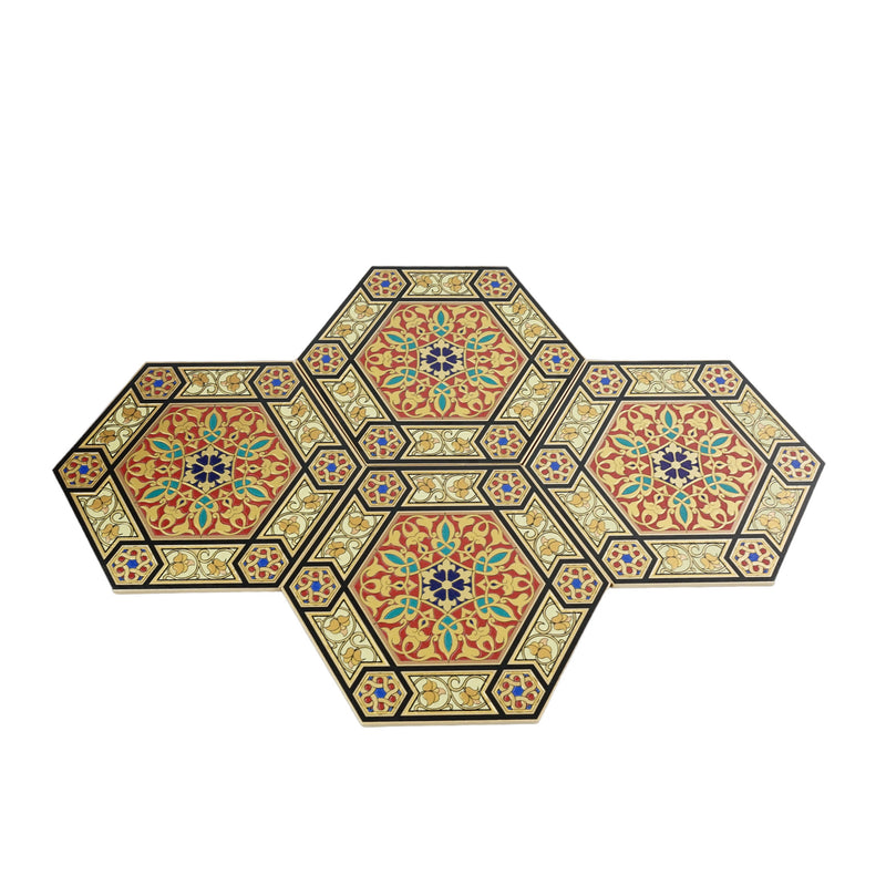 Set of 4 Coasters Large Brushed Gold Multicolour Mosaic Plates (2303-8A)