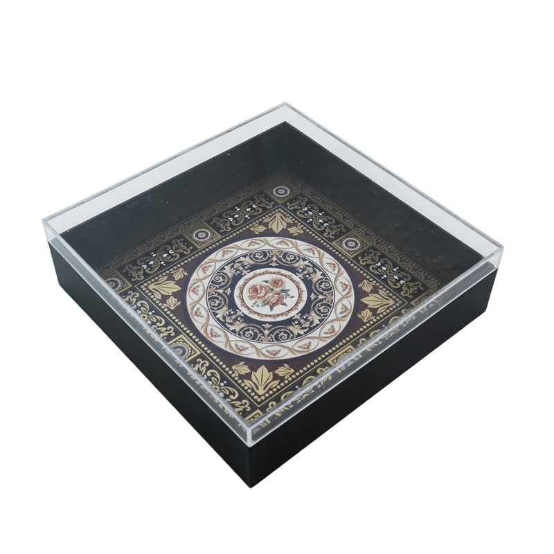 Black Wooden Arabesque floral motif Display Box w/ Clear/Acrylic Lid (2310-5)