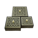 Set of 3 Black Gold Stencil Geometric Storage Boxes (2320-11ABC)