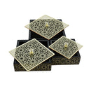 Set of 3 Black Gold Stencil Geometric Storage Boxes (2320-11ABC)