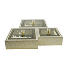 Set of 3 Cream Gold Masjid Silhouette Stencil Geometric Storage Boxes (2320-15ABC)