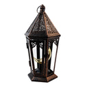 Medium Brushed BRONZE Hexagon Crescent Bulb LED Metal Lantern (23210-2)