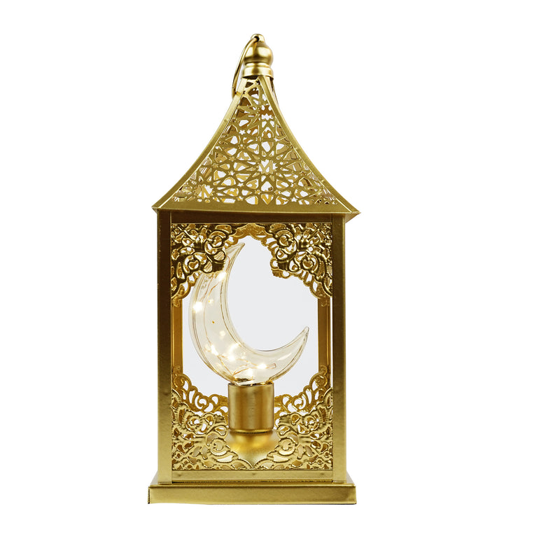 Medium Brushed Square Moon BULB LED Metal Lantern (23221-2)