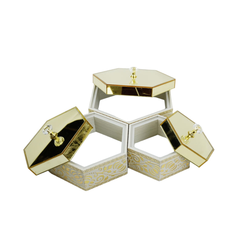 Set of 3 CREAM Hexagon Acrylic Boxes with Lids (2324-10ABC)