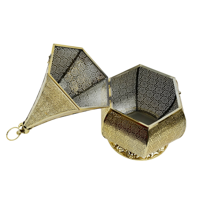 Large Shiny Gold Hexagonal Minaret Lantern (JK23005)