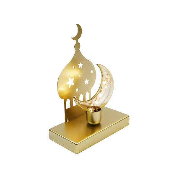 Brushed Gold Minaret Table Stand With Crescent Shape LED Light (23648-2)