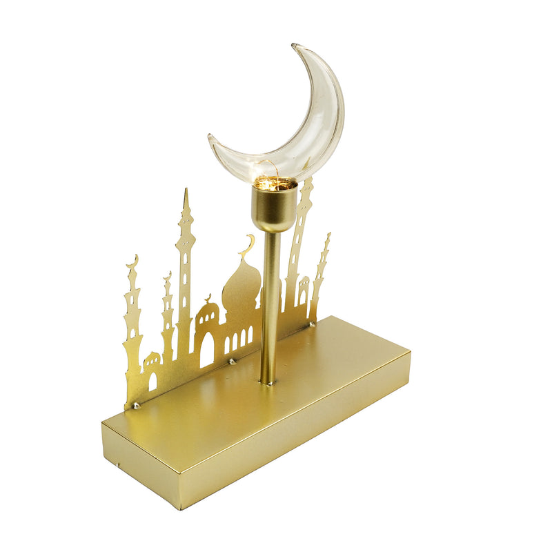 Brushed Gold Geometric Arch Minaret Shape LED Light Metal Lantern (23652-2)