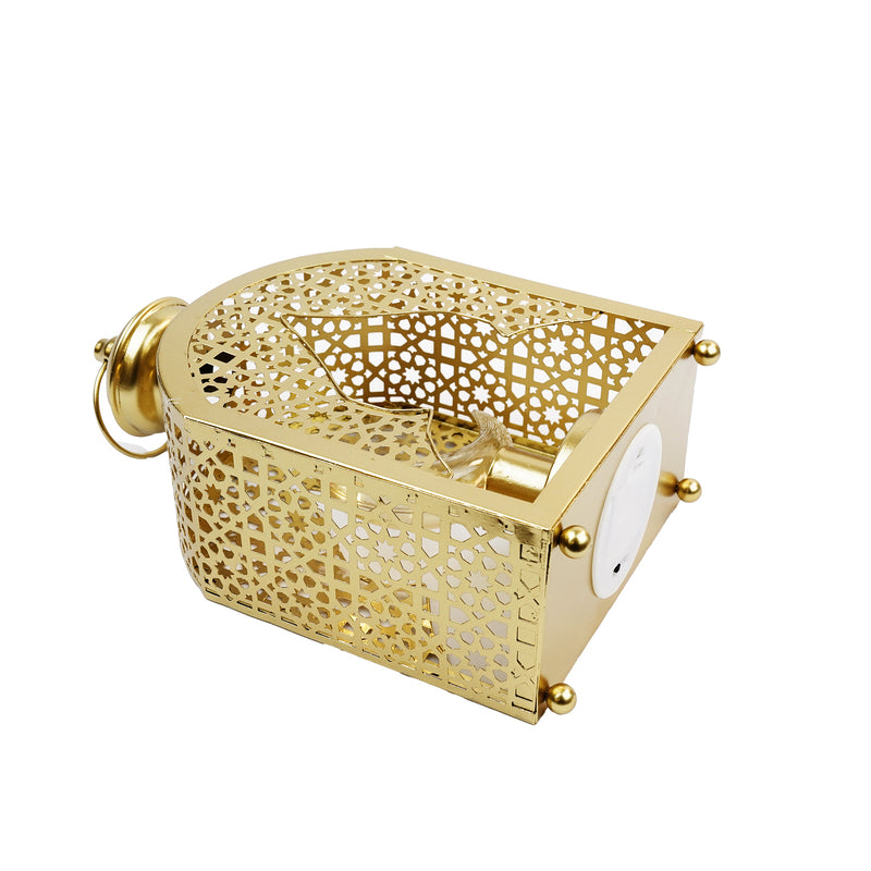 Medium Geometric Arch Crescent Shape LED Light Metal Brushed Gold Lantern (23913-2)