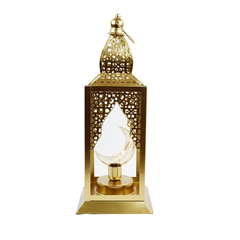 Large GEOMETRIC Brushed Gold Minaret LED Bulb Metal Lantern (23916-2)