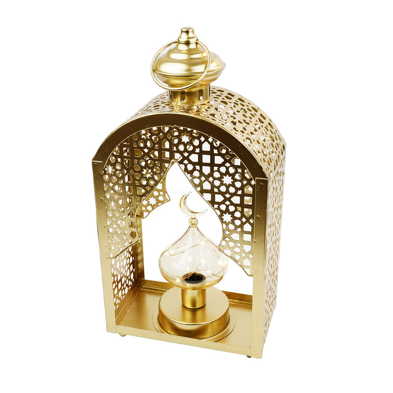Large Geometric Arch Minaret Shape LED Brushed Gold Light Metal Lantern (23952-3)