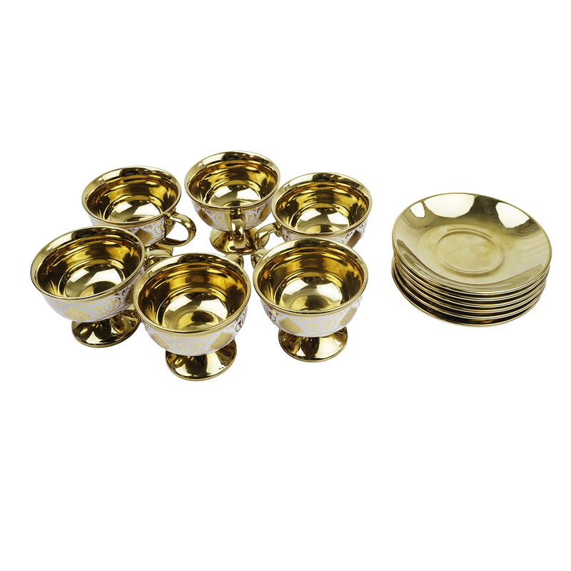 Set of 6 Golden Ceramic Eid / Ramadan Cups & Saucers  - Gold Galerie Pattern (XJ501-7)