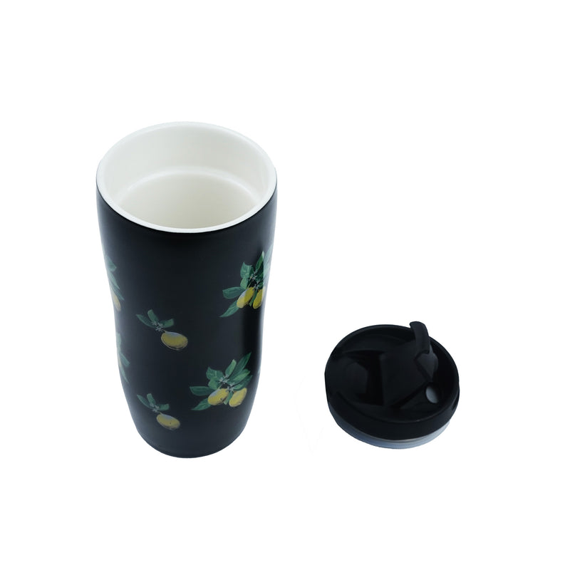 White Black Lemon Design Glass Cold Water Drinks Flask Cup With Lid (SJ-1108-14)