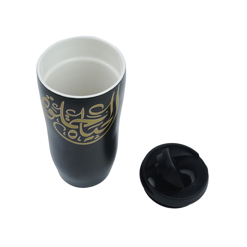 Black White Calligraphy Glass Cold Water Drinks Flask Cup With Lid (SJ-1108-13)