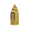 Brushed Gold Moroccan-Style Hexagonal LED Light Metal Lantern with Intricate Cutouts (24205-3)
