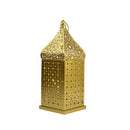 Gold Geometric Metal LED Lantern with Intricate Moon & Star Cutouts (24202-3)