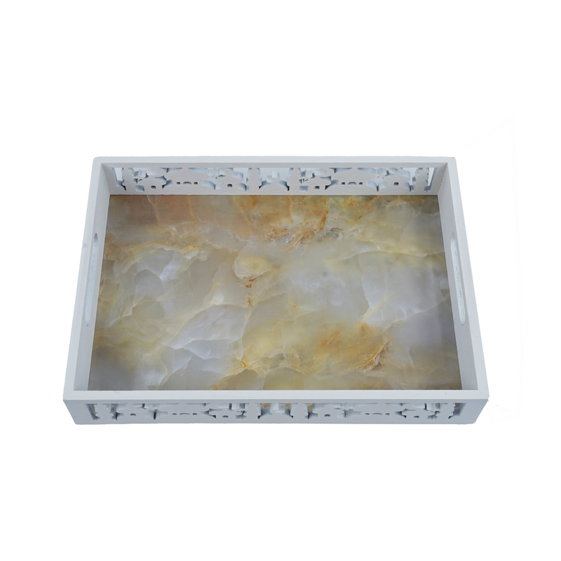 Rectangle Wooden White Cut Out Tray (757-10)