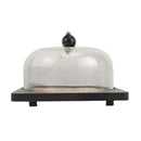 Black Wooden Tray with Glass Dome (7712-7)