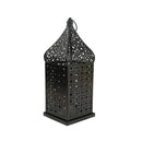 Black Geometric Metal LED Lantern with Intricate Moon & Star Cutouts (24202-1)
