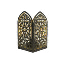 Black and Gold Arche LED Lantern with Intricate Geometric Cutout Design (16238)