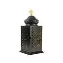 Black Crescent Moon Dome LED Lantern with Intricate Moon Star Cutouts (24206-4)