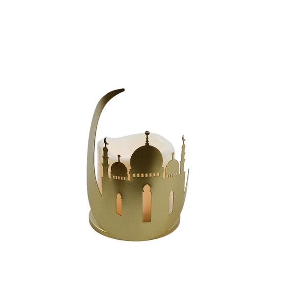 Matte Gold LED Candle Crescent Masjid Tablescape (3027)