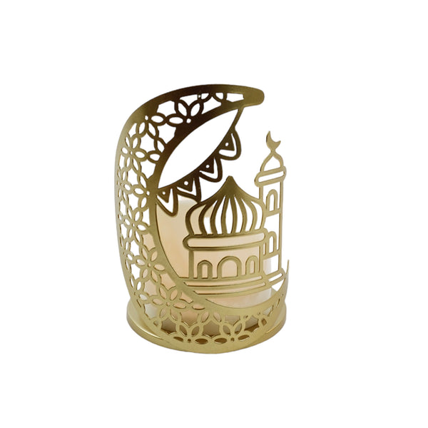 Matte Gold Stencil LED Candle  Stencil Cut out Crescent Masjid Tablescape (3021)