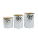 3 Set White Ceramic Calligraphy Design Containers with Wooden Lids (SJ-3054-9)