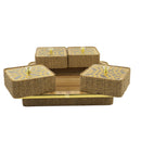 4-Piece Woven Snack Box Set with Golden Lattice Lids and Tray (0816-56)