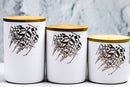 3 Set White Ceramic Calligraphy Design Containers with Wooden Lids (SJ-3054-9)