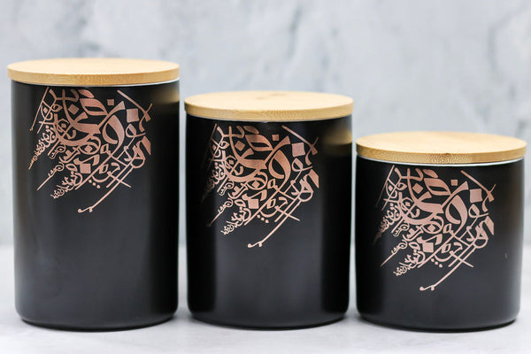 3 Set Black Ceramic Calligraphy Design Containers with Wooden Lids(SJ-3054-8)
