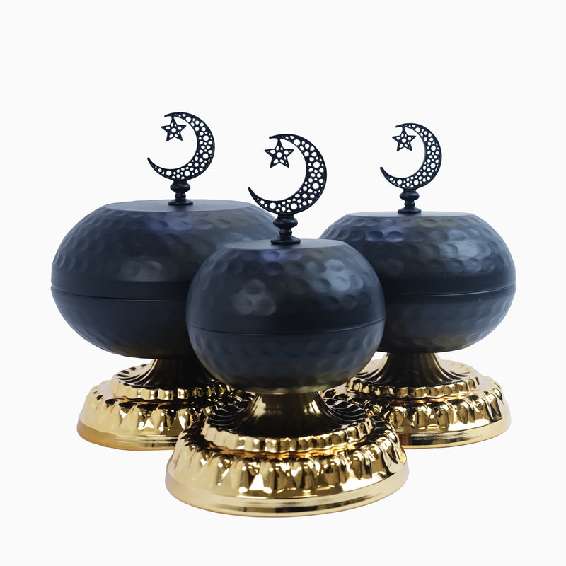 Set Of 3 Black Metal Minaret Style Bowls (1363)