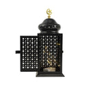 Black Crescent Moon Dome LED Lantern with Intricate Moon Star Cutouts (24206-4)