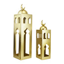 Set of 2 Gold Large Lanterns with Crescent Moon and Masjid Arch Design (24768-3)