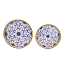 Set of 2  Round Wooden Serving Tray with Blue Floral Design (857-5)