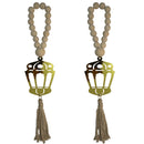 Natural Wooden Hanging Beads with Tassel with Gold Lantern Accent
