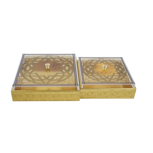Set of 2 Golden symmetrical Floral  Storage Boxes(2322-6AB)